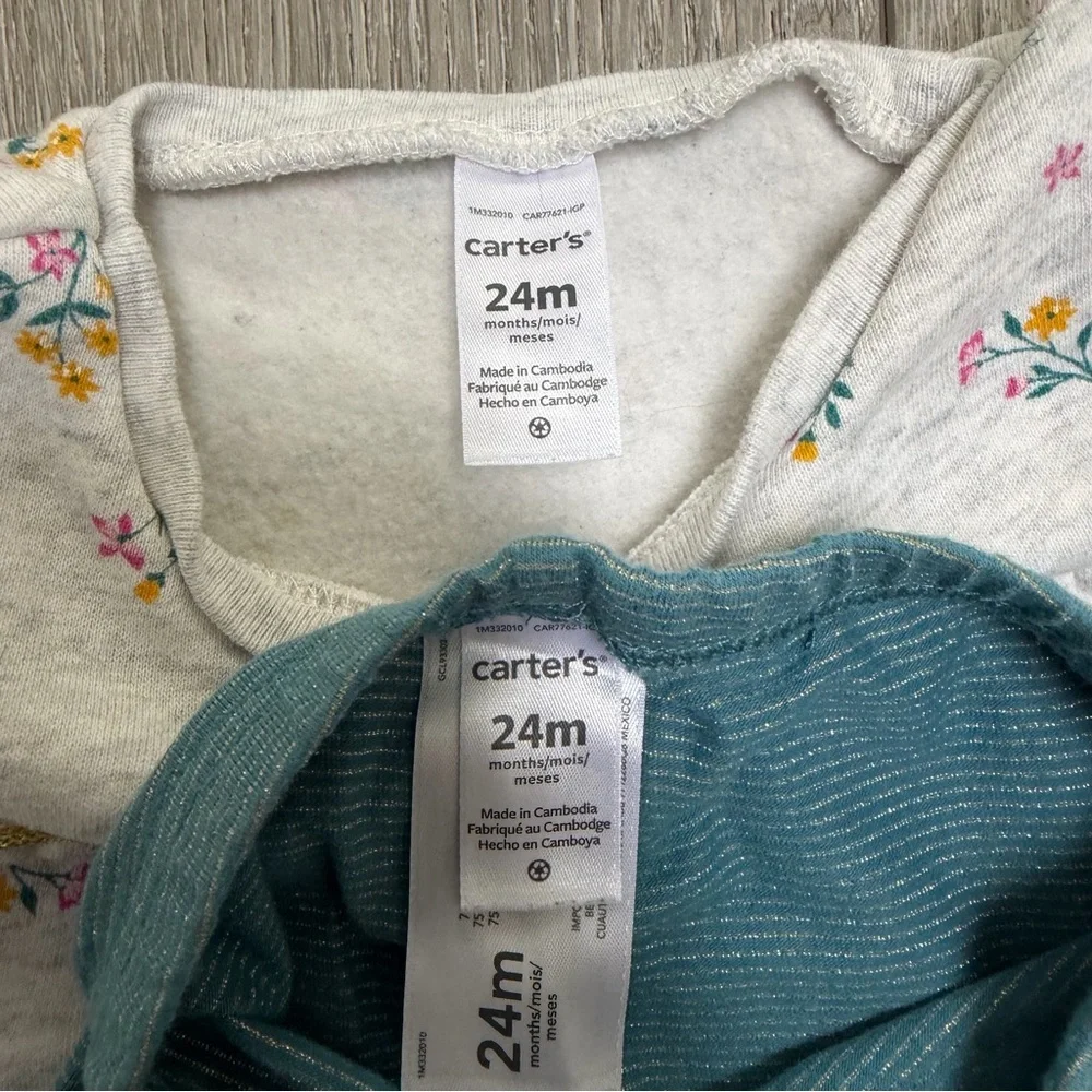 CARTERS 2PC FLEECE LONG SLEEVE SHIRT AND LEGGINGS OUTFIT FLORAL 24MO